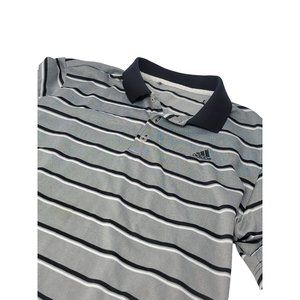Adidas Polo Golf‎ Shirt Moisture Wicking Gray Black Striped Size Men's Large